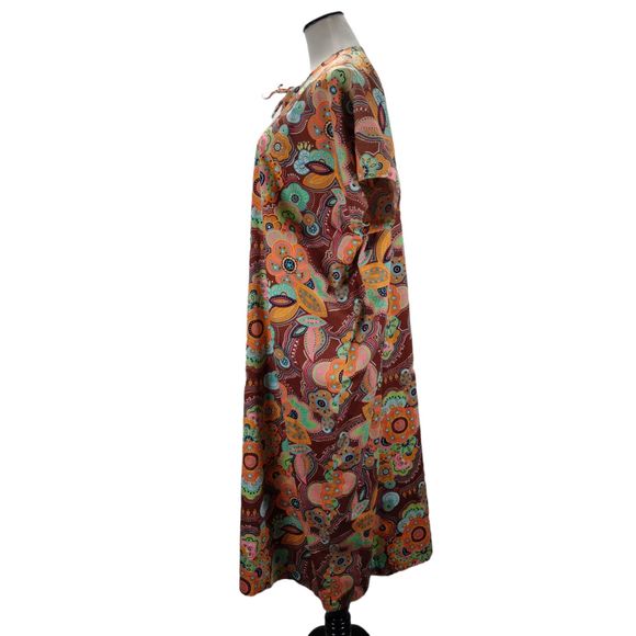 Vintage 70s Volup Dayglow Caftan Kaftan Size 1X/2X  Floral Acrylic Barkcloth - Picture 8 of 11